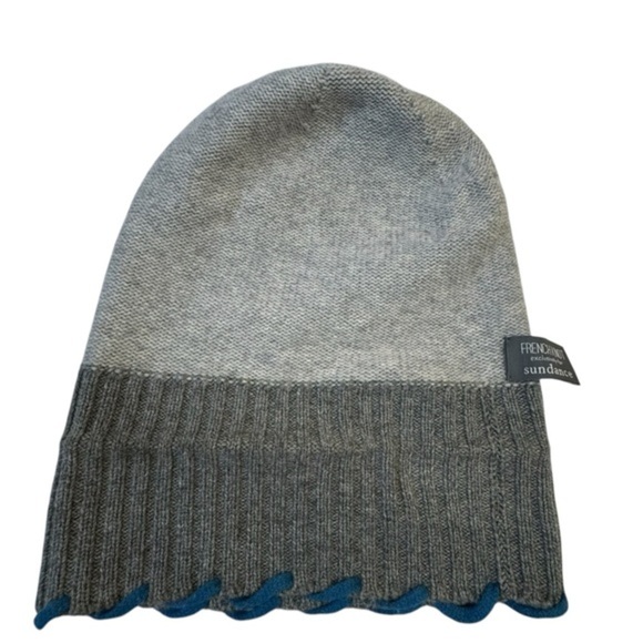 French Knot X Sundance-Braided Cashmere/Merino Wool Hat Gray with blue trim - Picture 6 of 9
